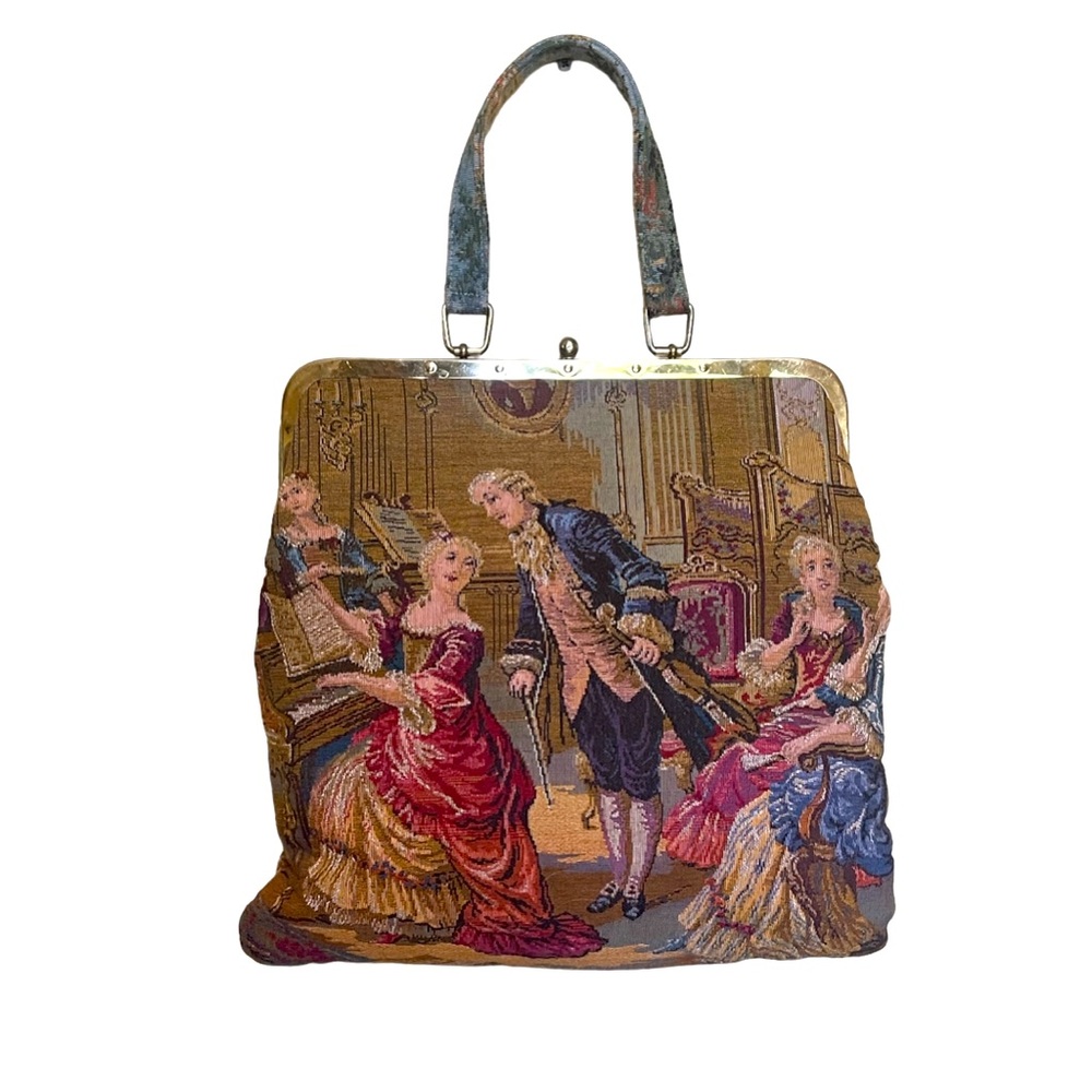 Vintage JR Julius Resnick Needlepoint Parlor Scene XL Handbag